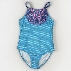 Wallflower One-Piece Swimsuit Girls Size 10 Blue Polka Dots